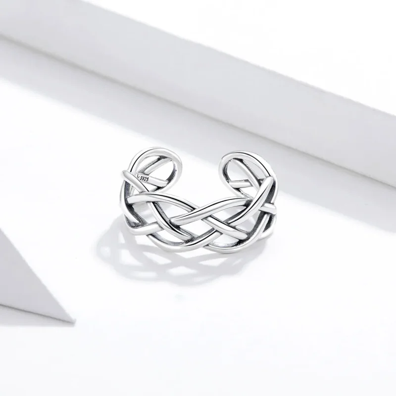 (bilde for) Pandora Style Silver Woven Texture Open Ring - SCR675 - Vis 4
