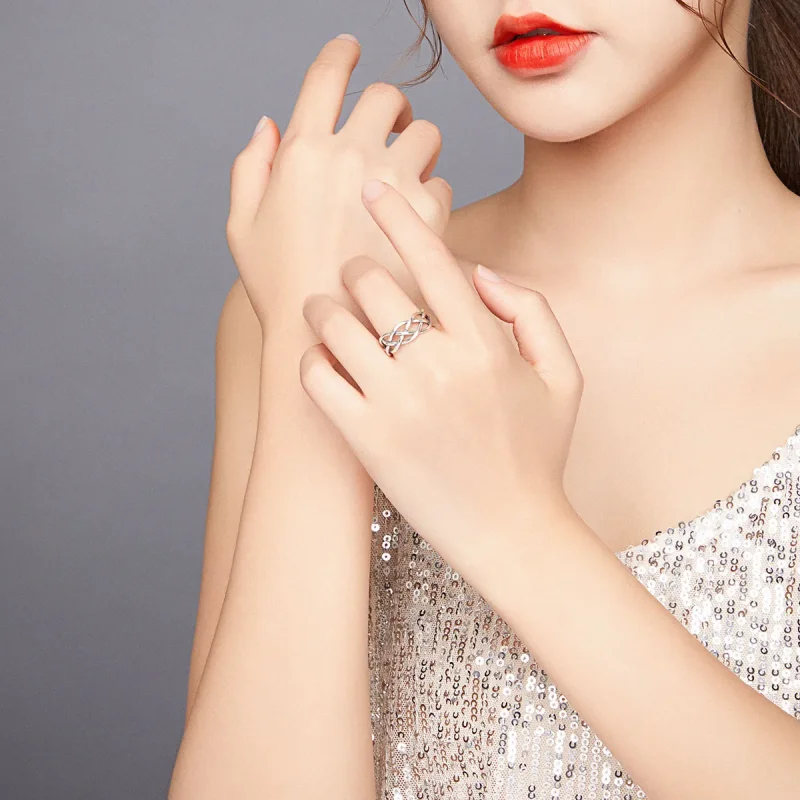 (bilde for) Pandora Style Silver Woven Texture Open Ring - SCR675 - Vis 6