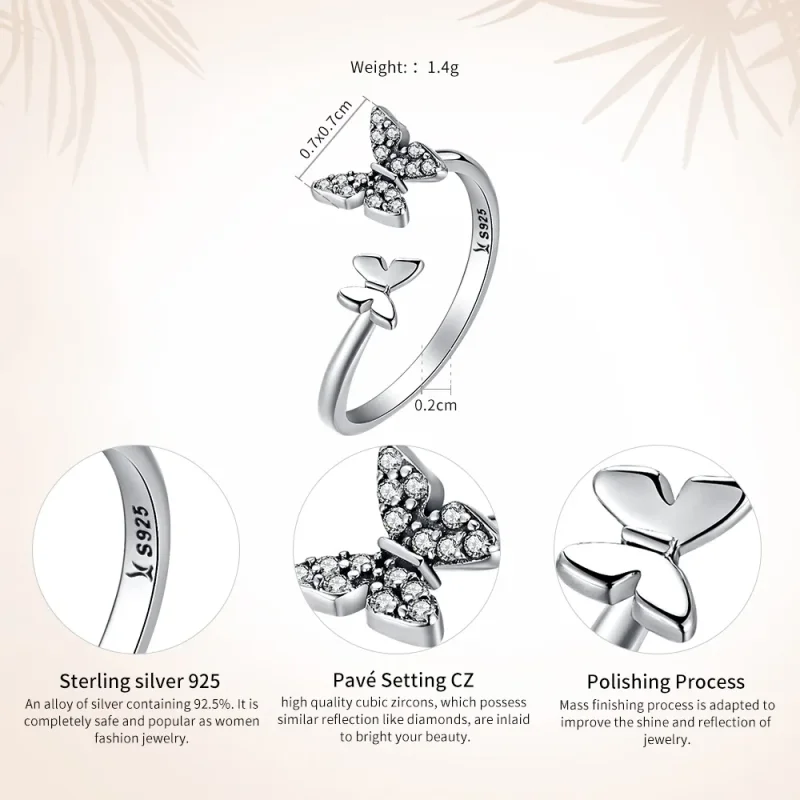 (bilde for) Pandora Style Sølv Butterfly Dance Ring - SCR087 - Vis 3