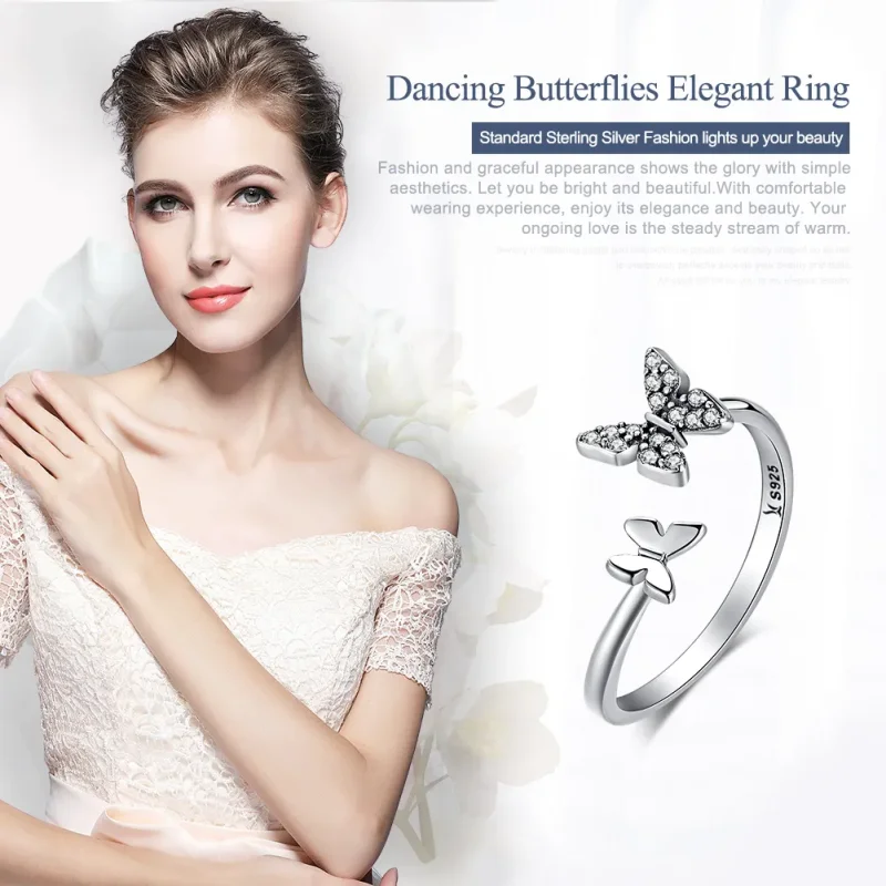 (bilde for) Pandora Style Sølv Butterfly Dance Ring - SCR087 - Vis 2