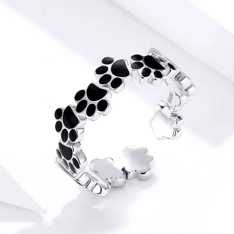 (bilde for) Pandora Style Sølv Lovely Paw Print Åpen Ring - SCR603 - Vis 2