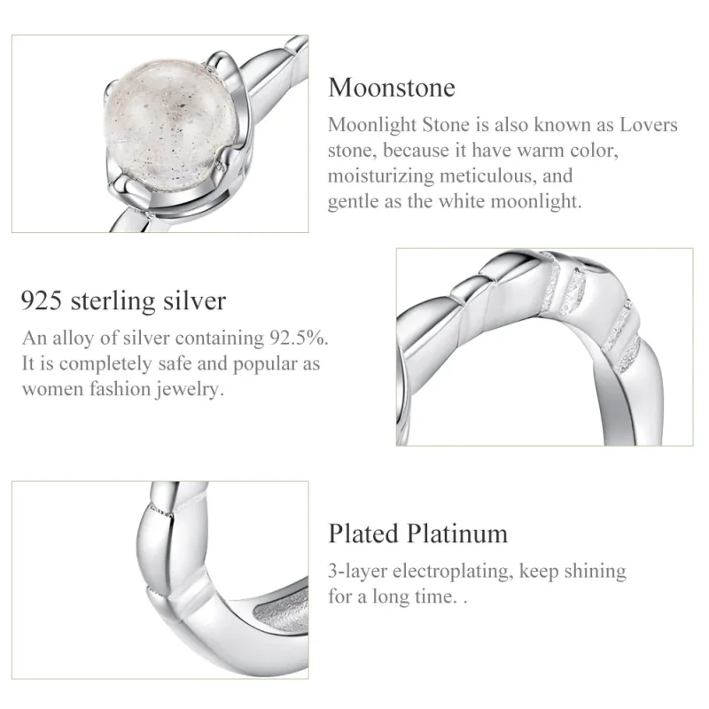 (bilde for) Pandora Style Sølv Månestein Åpen Ring - SCR536 - Vis 3