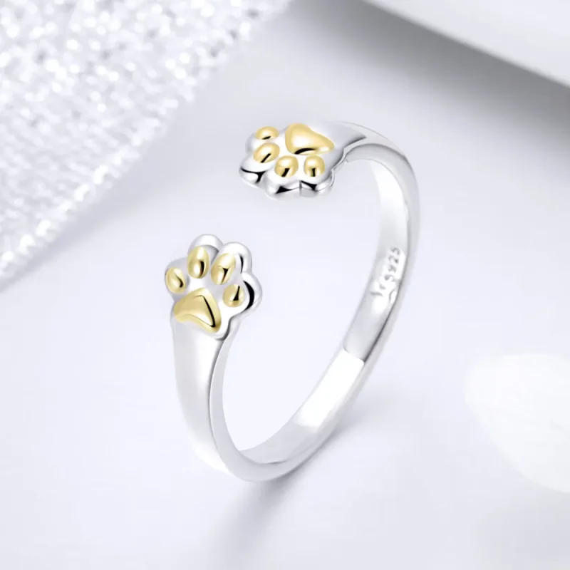 (bilde for) Pandora Style sølv- og gullbelagt kattepote-ring - SCR430 - Vis 2
