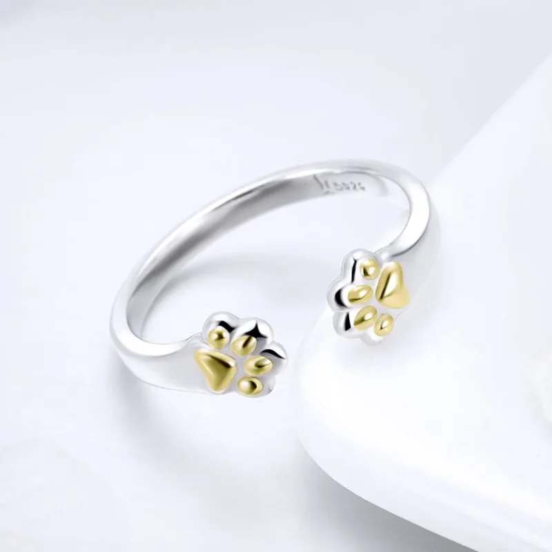 (bilde for) Pandora Style sølv- og gullbelagt kattepote-ring - SCR430 - Vis 3
