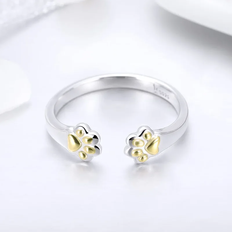 (bilde for) Pandora Style sølv- og gullbelagt kattepote-ring - SCR430 - Vis 4