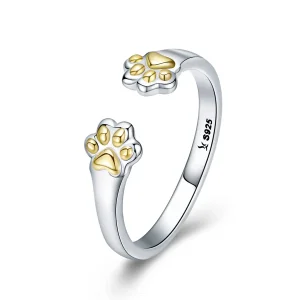 (bilde for) Pandora Style sølv- og gullbelagt kattepote-ring - SCR430