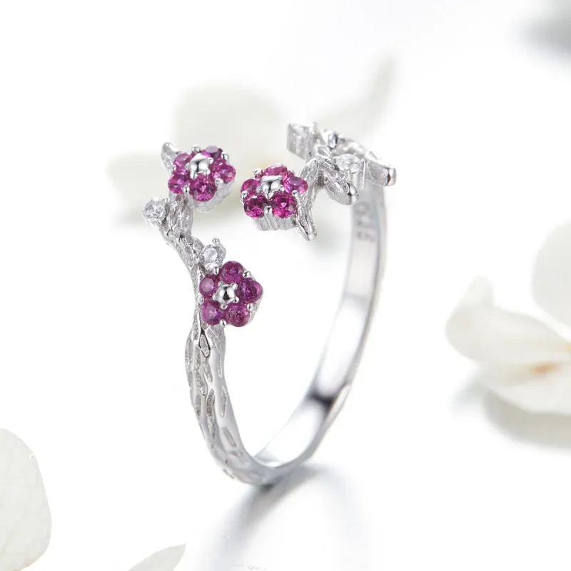 (bilde for) Pandora Style Sølv Plommeblomst Åpen Ring - BSR022 - Vis 2