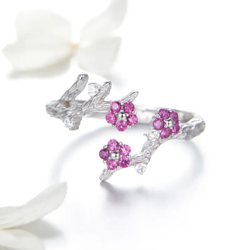 (bilde for) Pandora Style Sølv Plommeblomst Åpen Ring - BSR022 - Vis 3