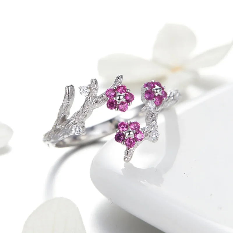 (bilde for) Pandora Style Sølv Plommeblomst Åpen Ring - BSR022 - Vis 4