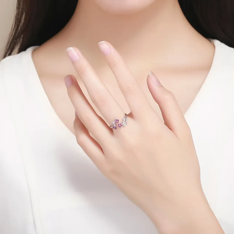 (bilde for) Pandora Style Sølv Plommeblomst Åpen Ring - BSR022 - Vis 5
