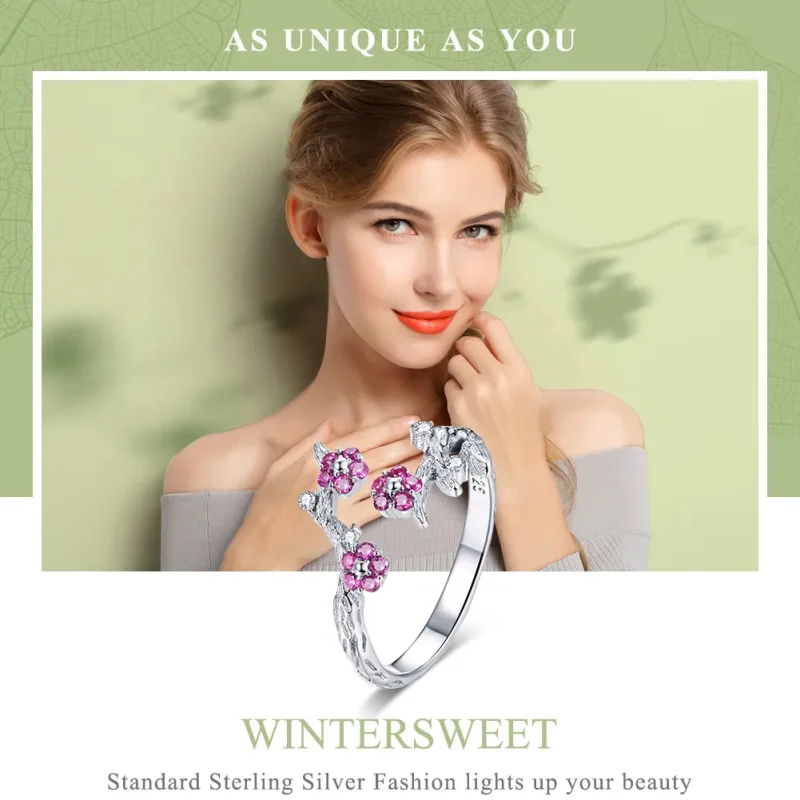 (bilde for) Pandora Style Sølv Plommeblomst Åpen Ring - BSR022 - Vis 6