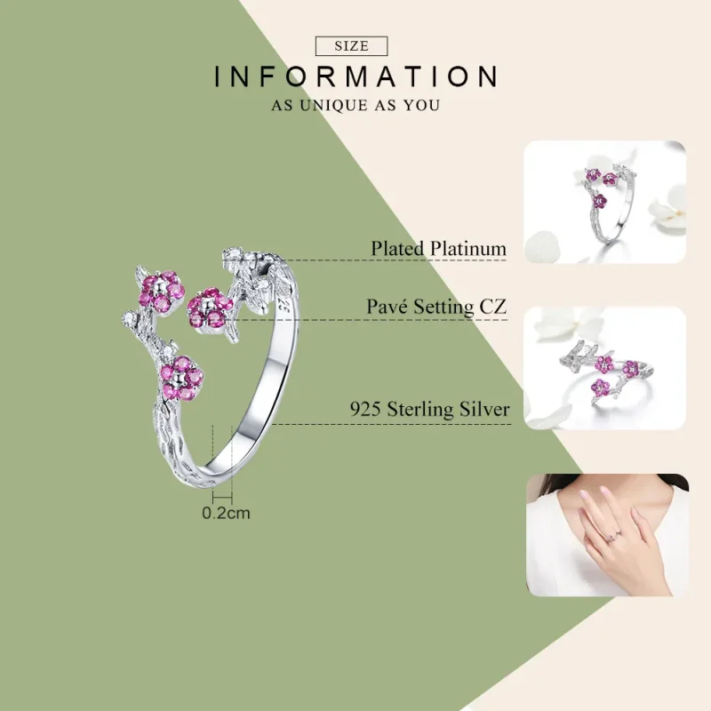 (bilde for) Pandora Style Sølv Plommeblomst Åpen Ring - BSR022 - Vis 7