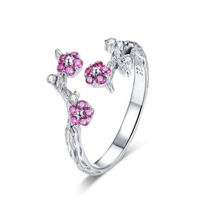Pandora Style Sølv Plommeblomst Åpen Ring - BSR022 (bilde for) Pandora Style Sølv Plommeblomst Åpen Ring - BSR022