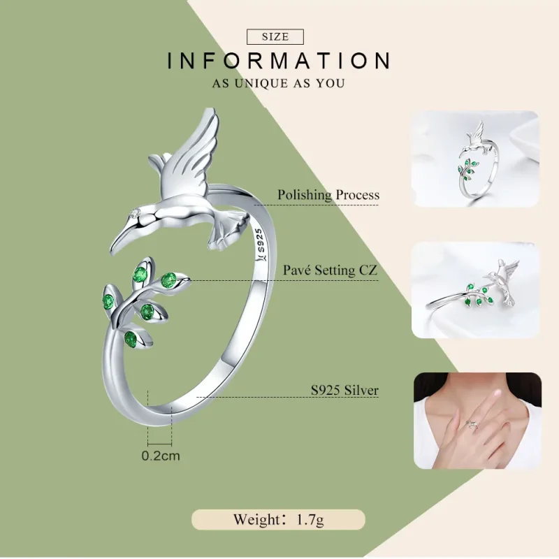 (bilde for) Pandora Style Sølvhilsener Fra Hummingbirds Ring - SCR323 - Vis 4