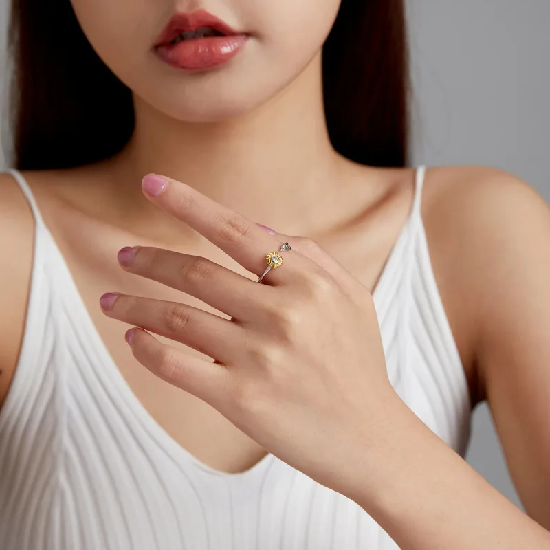 (bilde for) Pandora Style Sun Flower Open Ring - BSR213 - Vis 7