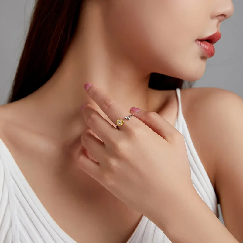 (bilde for) Pandora Style Sun Flower Open Ring - BSR213 - Vis 9