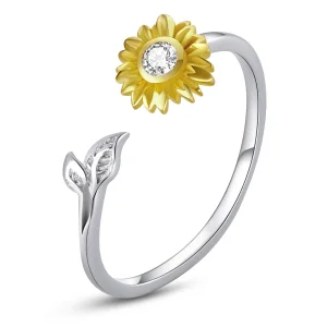 (bilde for) Pandora Style Sun Flower Open Ring - BSR213
