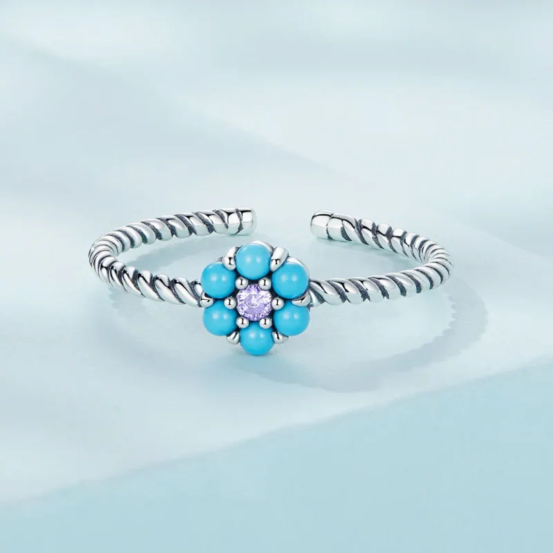 (bilde for) Pandora Style Turkis Florets Åpen Ring - SCR884 - Vis 3
