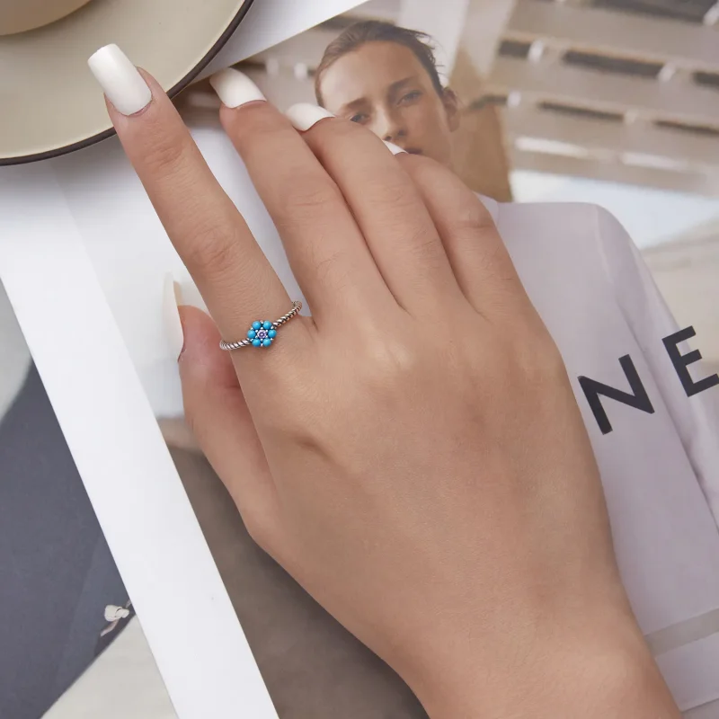 (bilde for) Pandora Style Turkis Florets Åpen Ring - SCR884 - Vis 5