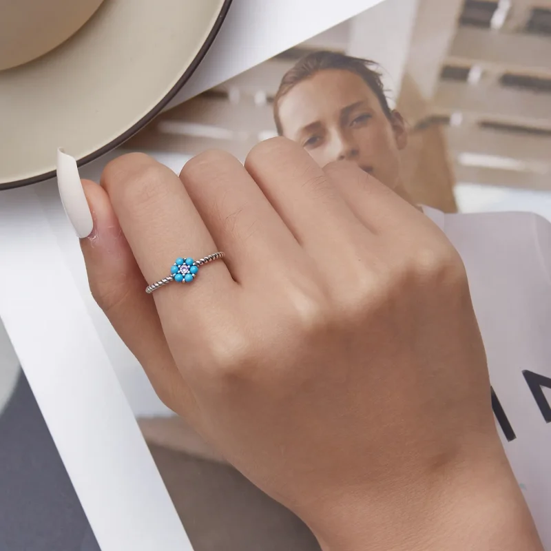 (bilde for) Pandora Style Turkis Florets Åpen Ring - SCR884 - Vis 6