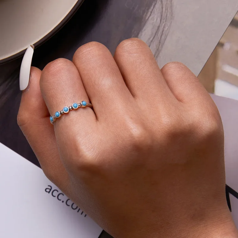 (bilde for) Pandora Style Turkis Twist Open Ring - SCR823 - Vis 6