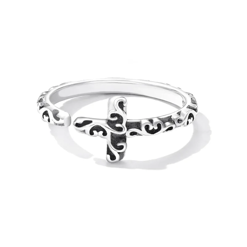 (bilde for) Pandora Style Vintage Cross Open Ring - VSR162 - Vis 2