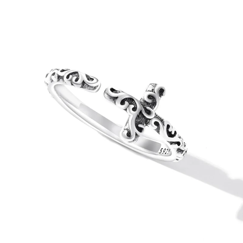 (bilde for) Pandora Style Vintage Cross Open Ring - VSR162 - Vis 4