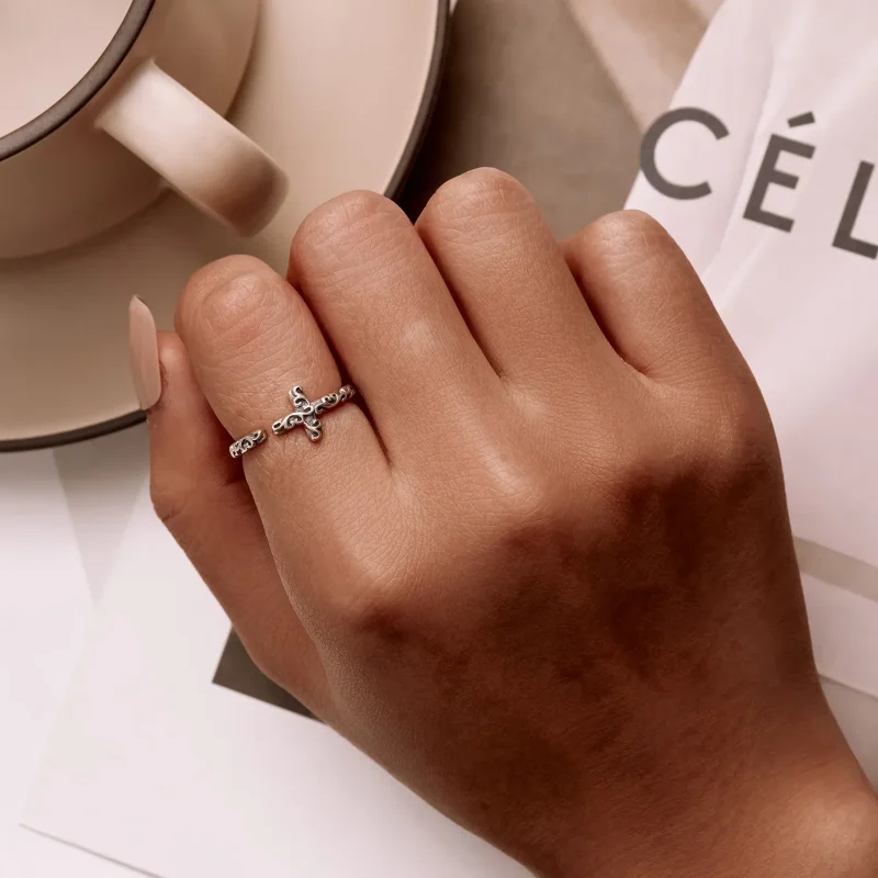 (bilde for) Pandora Style Vintage Cross Open Ring - VSR162 - Vis 5