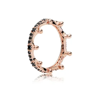 (bilde for) Pandora Crown 14k rose gold-plated ring with black crystal - 187087NCK