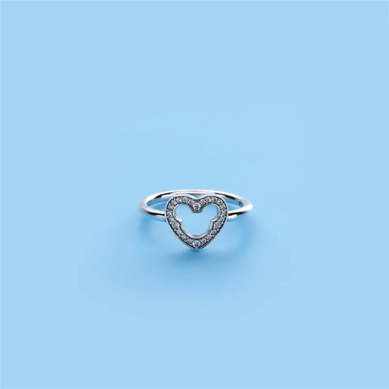 (bilde for) Pandora Disney heart silver ring with cubic zirconia and cut-out Mickey silhouet - Vis 2