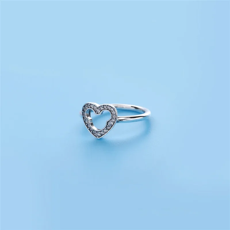(bilde for) Pandora Disney heart silver ring with cubic zirconia and cut-out Mickey silhouet - Vis 3
