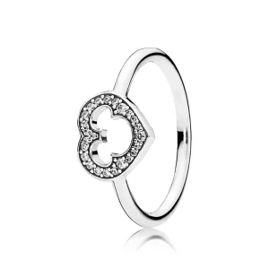 (bilde for) Pandora Disney heart silver ring with cubic zirconia and cut-out Mickey silhouette - 190957CZ
