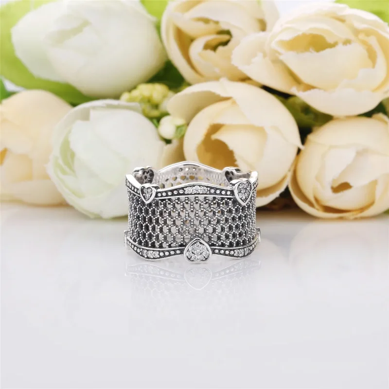 (bilde for) Pandora Lace silver ring with clear cubic zirconia - 197706CZ - Vis 3