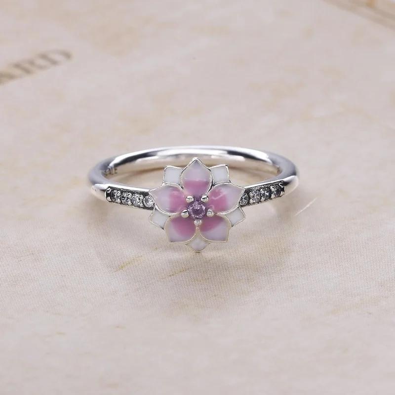 (bilde for) Pandora Magnolia silver ring with pink cubic zirconia, white and shaded pink ena - Vis 2