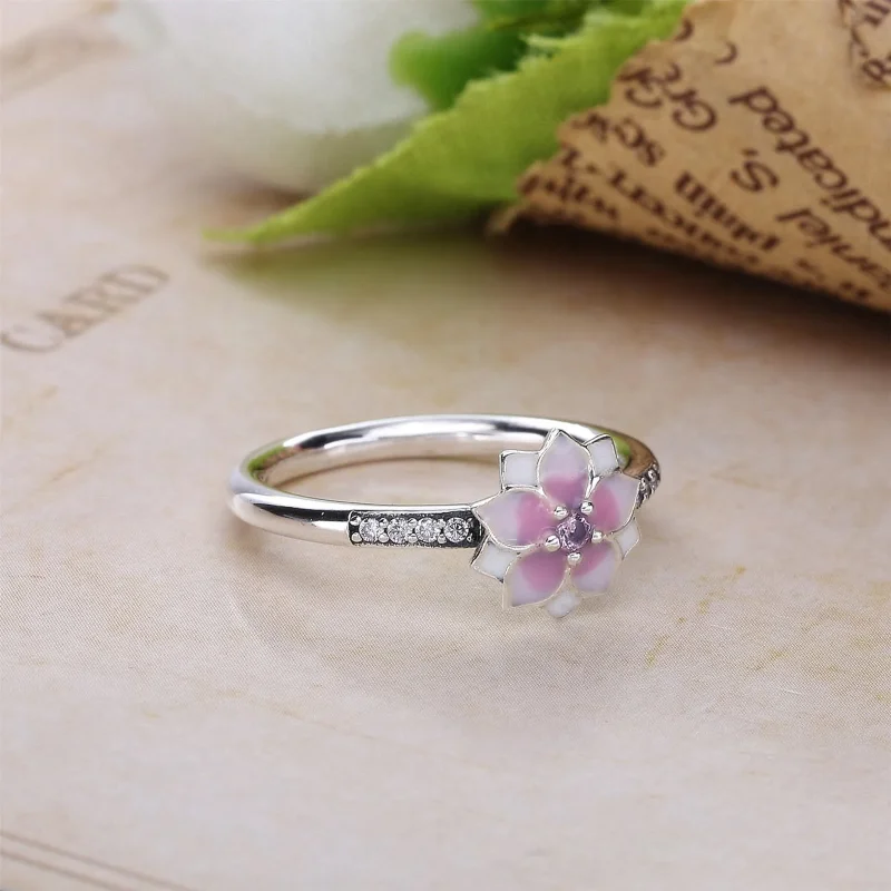 (bilde for) Pandora Magnolia silver ring with pink cubic zirconia, white and shaded pink ena - Vis 3