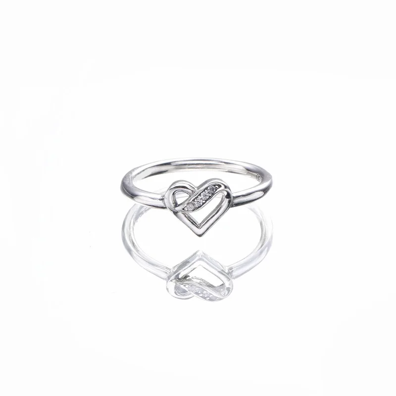 (bilde for) Pandora Ribbon heart silver ring with clear cubic zirconia - 191022CZ - Vis 2