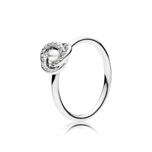 Pandora Ribbon silver ring with white crystal pearl and clear cubic zirconia - 191040WCP (bilde for) Pandora Ribbon silver ring with white crystal pearl and clear cubic zirconia - 191040WCP