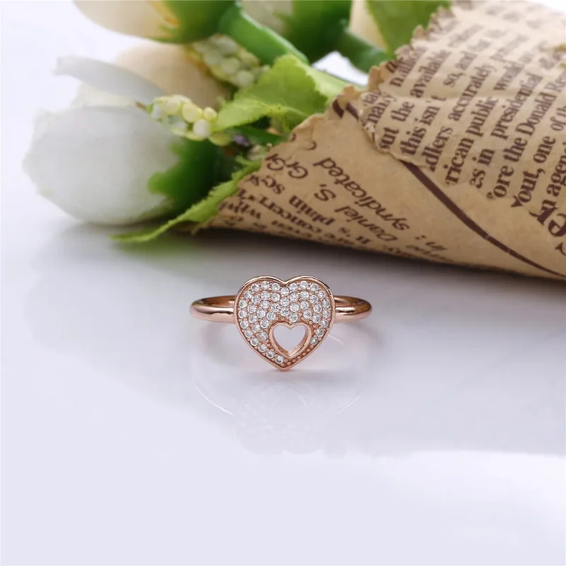 (bilde for) PANDORA Rose heart ring with clear cubic zirconia - 186550CZ - Vis 2