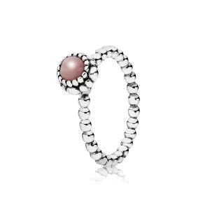 (bilde for) Pandora Silver ring, birthstone-October, pink opal - 190854POP