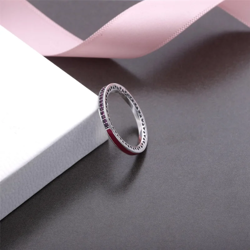 (bilde for) Pandora Silver ring with cerise crystal and orchid enamel - 191011NCC - Vis 5