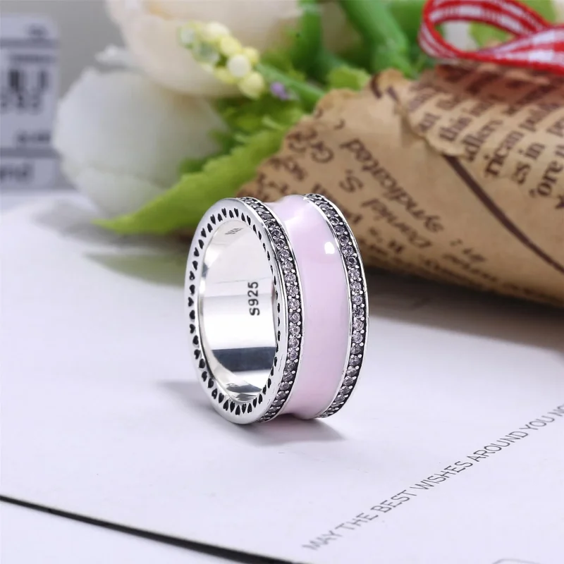 (bilde for) Pandora Silver ring with clear cubic zirconia and pink enamel - 191024EN40 - Vis 2