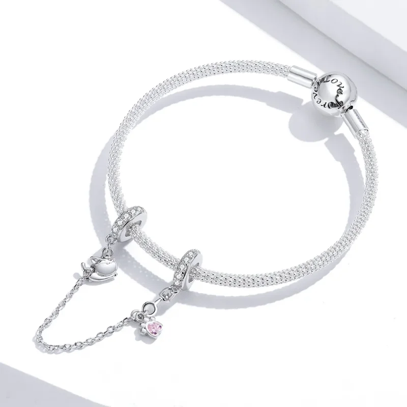 (bilde for) Pandora Style Silver Cat And Claw Safety Chain - BSC243 - Vis 2