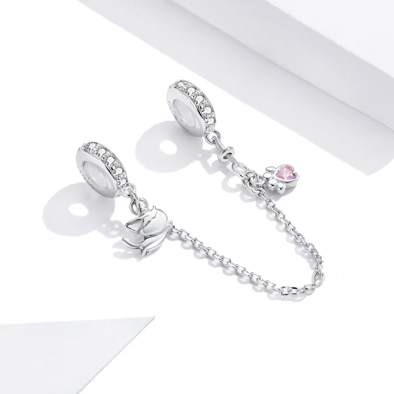 (bilde for) Pandora Style Silver Cat And Claw Safety Chain - BSC243 - Vis 3