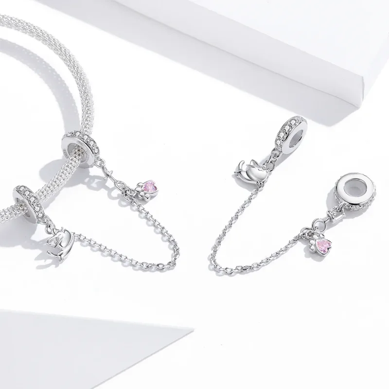 (bilde for) Pandora Style Silver Cat And Claw Safety Chain - BSC243 - Vis 4