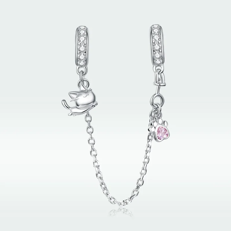 (bilde for) Pandora Style Silver Cat And Claw Safety Chain - BSC243 - Vis 5