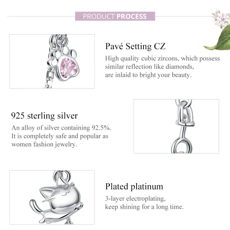 (bilde for) Pandora Style Silver Cat And Claw Safety Chain - BSC243 - Vis 8