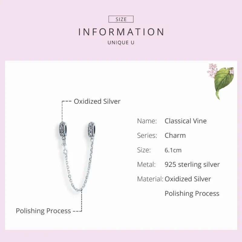 (bilde for) Pandora Style Silver Classical Vine sikkerhetskjede - SCC1546 - Vis 7