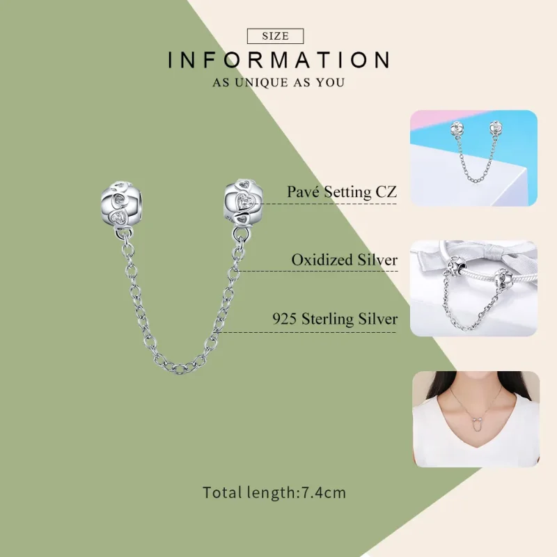 (bilde for) Pandora Style Silver Cute Hearts sikkerhetskjede - SCC736 - Vis 7