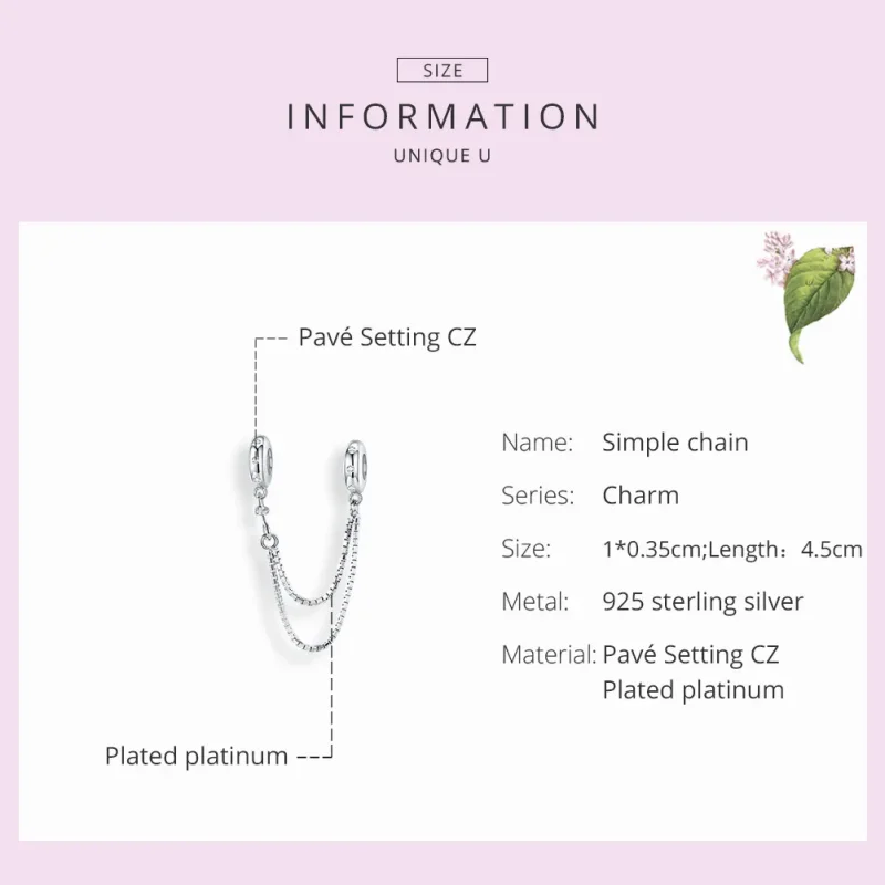 (bilde for) Pandora Style Silver Simple Chain Safety Chain - SCC1419 - Vis 7