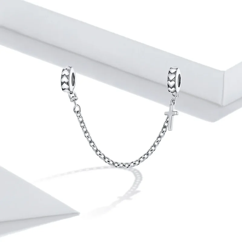 (bilde for) Pandora Style Silver Simple Cross Safety Chain - BSC362 - Vis 2